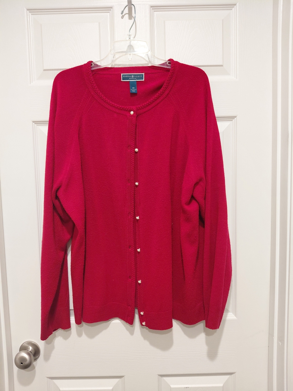 Karen Scott Petite Red Button-Front Sweater